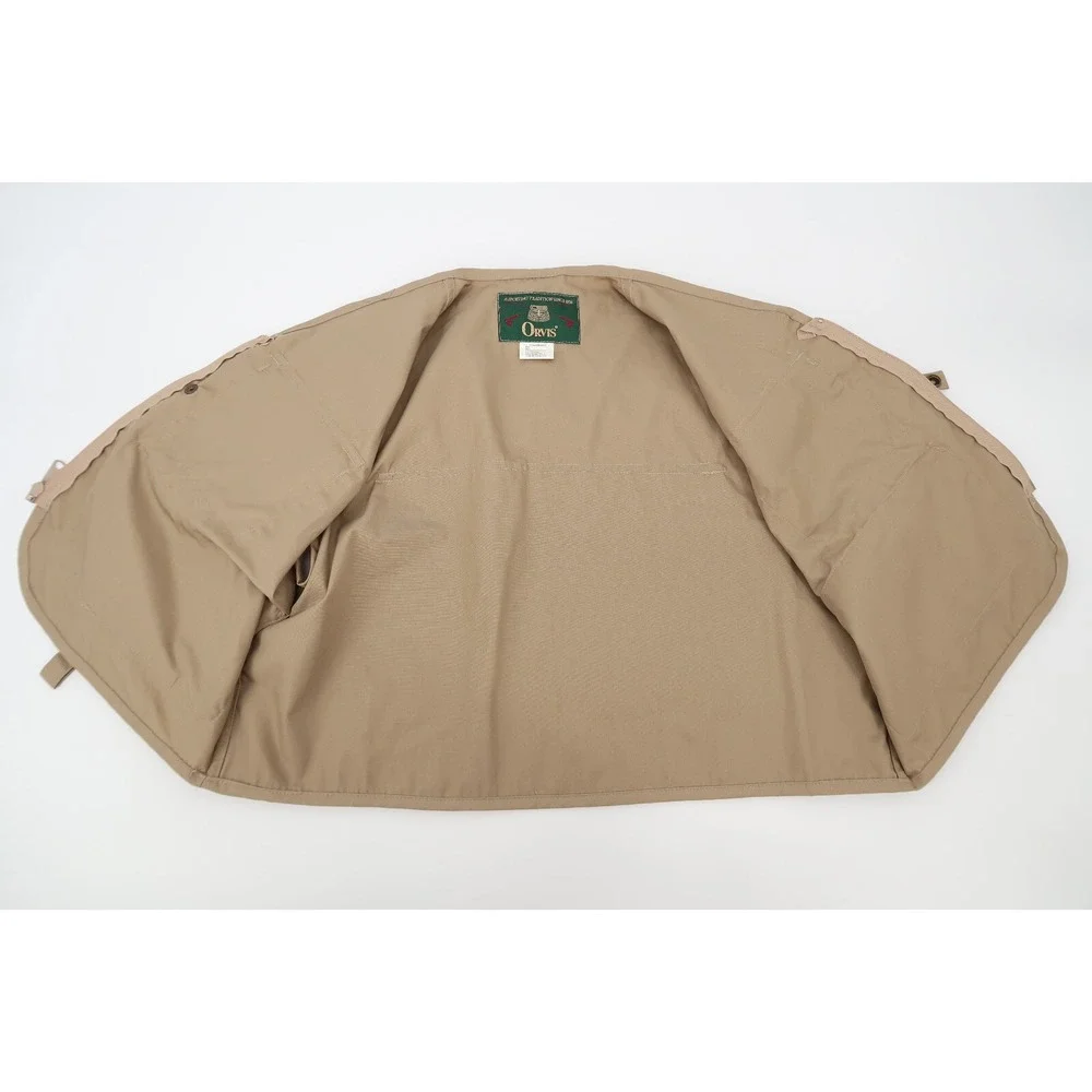 Orvis Mens Medium Fly Fishing Vest‎ Khaki Beige 7 Pocket Patch Full Zip Outdoor